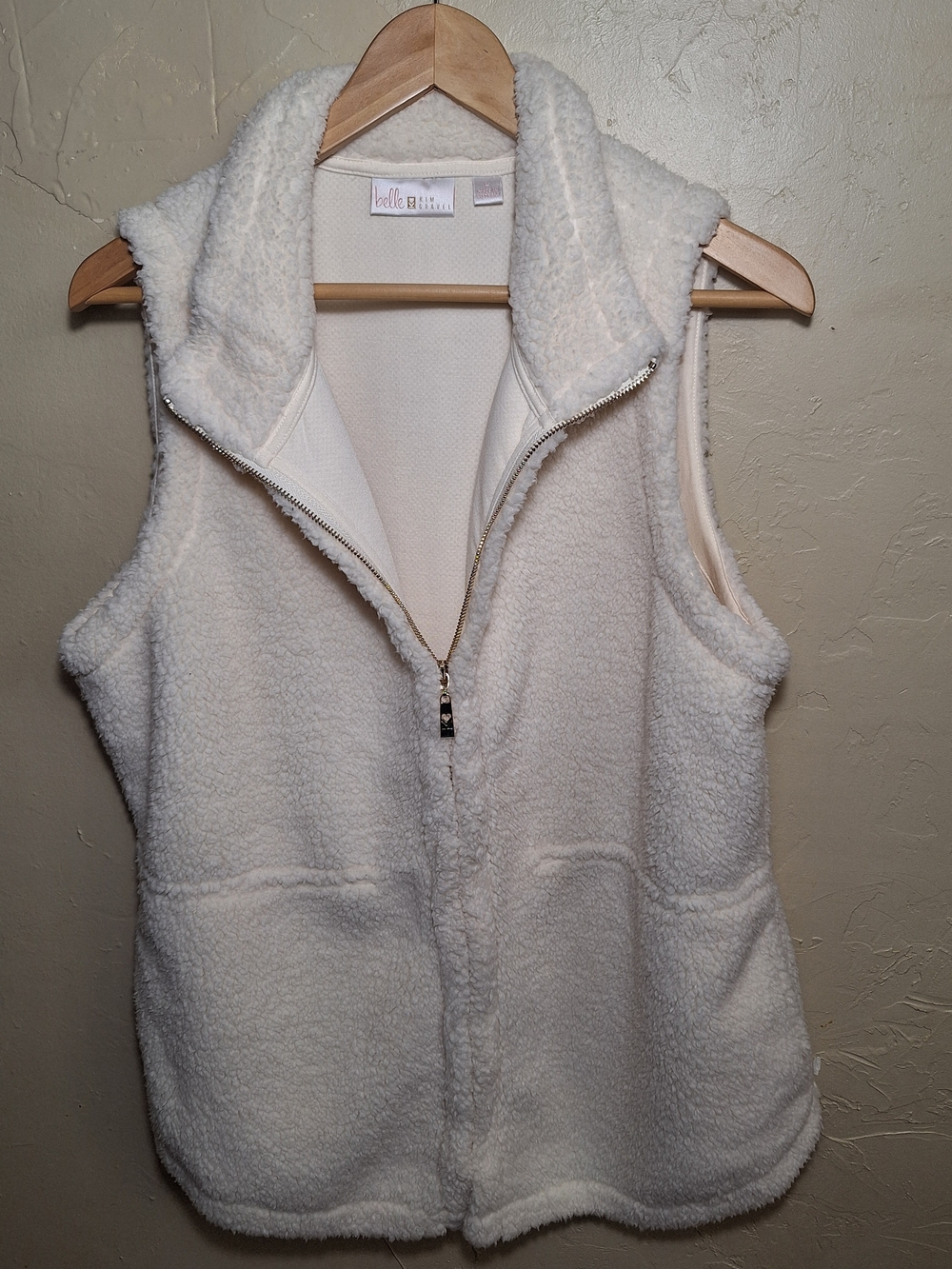 Belle by Kim Gravel Cream Sherpa Fleece Zip Up Vest Cozy Size Large L